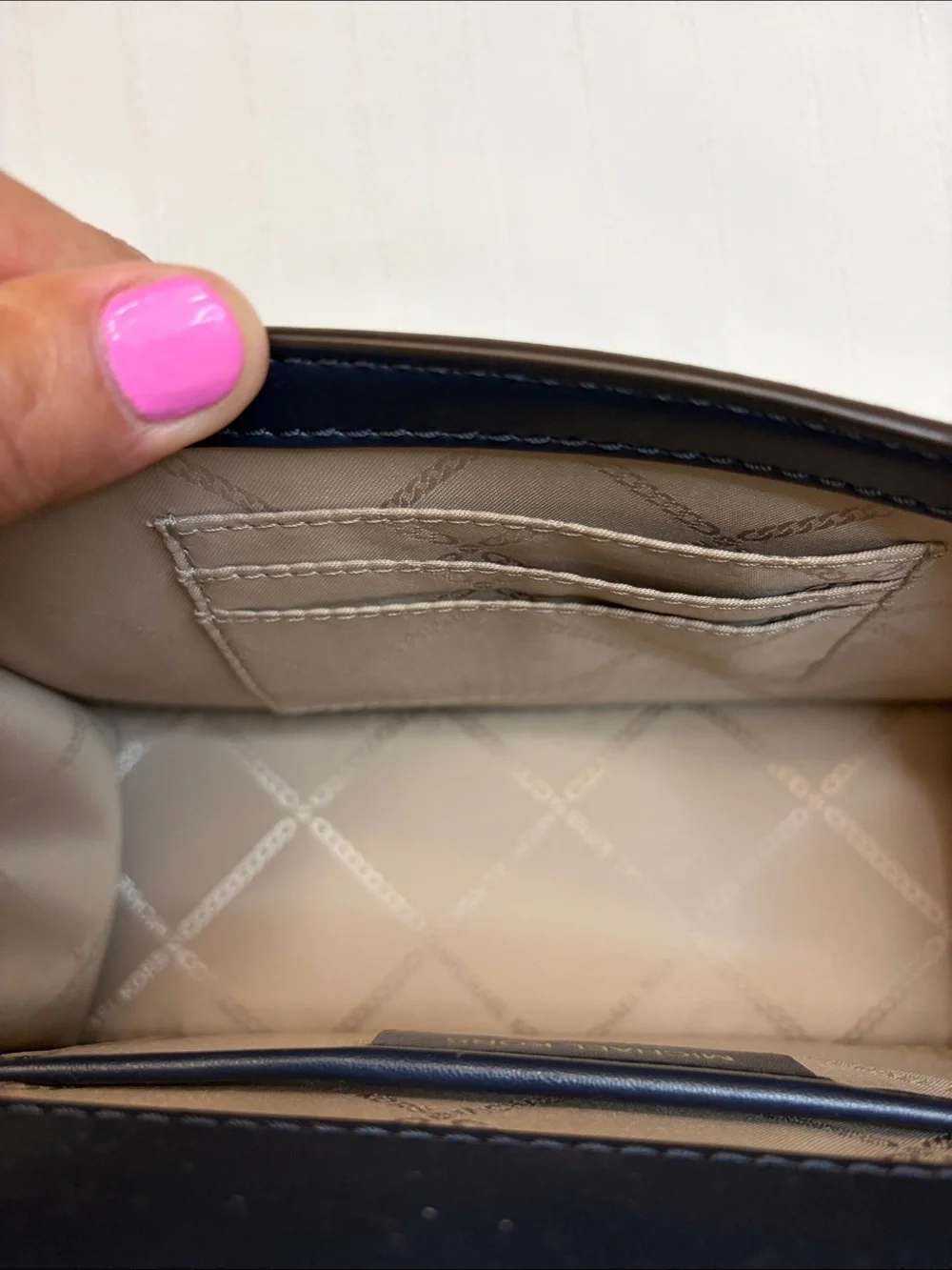Michael Kors Navy and Light Blue Studded Shoulder Bag with Gold Chain